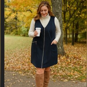 Vintage casual corner woman moleskin zip front jumper shift dress